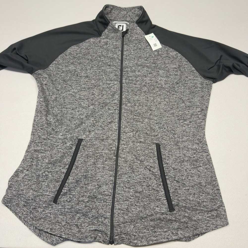 FootJoy FJ Jacket Black Gray Stretch Golf Full Zip Women's M With Thumb Holes